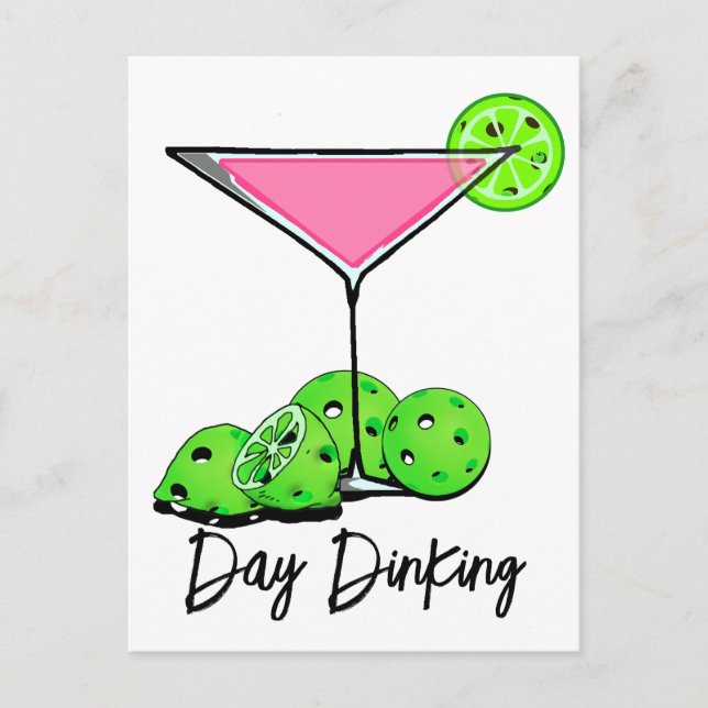 Day Dinking Cosmo Pink Cocktail, Pickleball Limes Postcard (Front)
