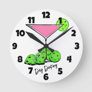 Day Dinking Cosmo Pink Cocktail, Pickleball Limes Round Clock