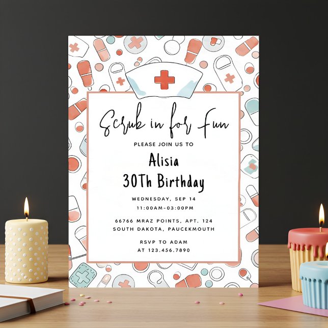 Day Doctor Heart Registered Nurse Rn 30th Birthday Invitation (Creator Uploaded)