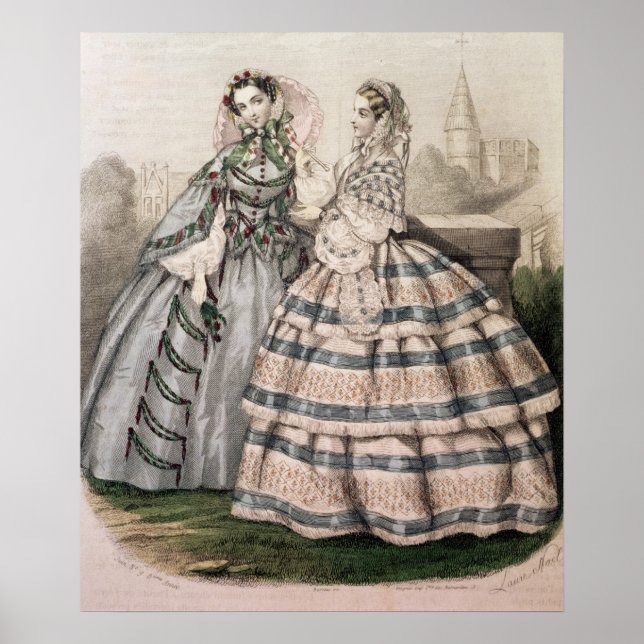 Day Dress for 1858, engraved by Barreau Poster (Front)