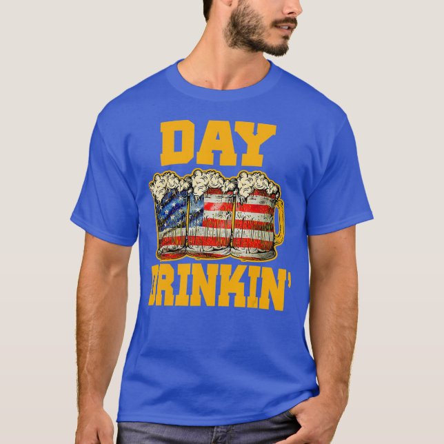 Day Drinking Beer Lovers American Flag July 4th T-Shirt (Front)