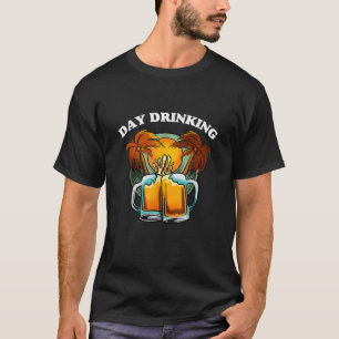Day Drinking Men Women Retro Sunset Palm Trees Bee T-Shirt