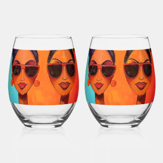 Day Drinking Stemless Wine Glasses by KAB 