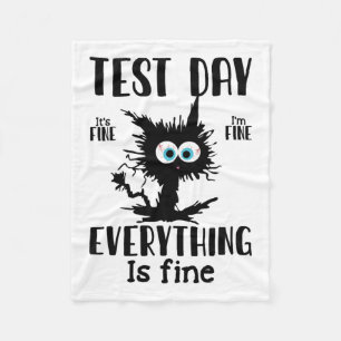 Day Funny Stressed Cat Black Teacher Student Testi Fleece Blanket