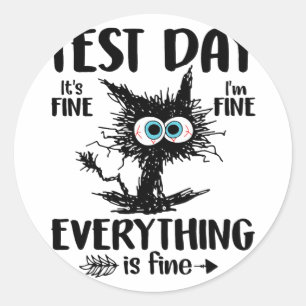 Day Funny Stressed Cat Teacher Student Kids Testin Classic Round Sticker