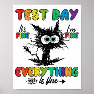Day Funny Stressed Cat Teacher Student Kids Testin Poster