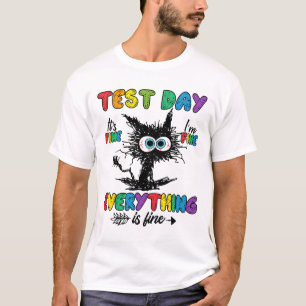 Day Funny Stressed Cat Teacher Student Kids Testin T-Shirt