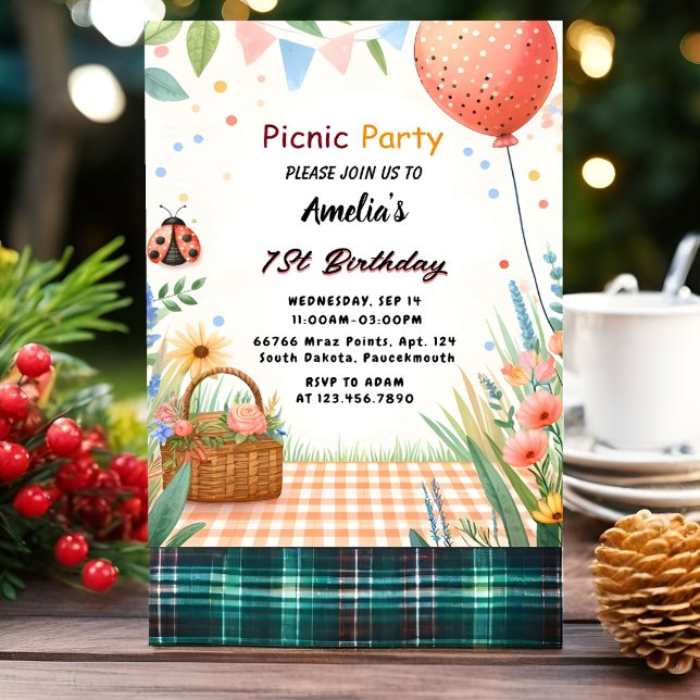 Day Girls Love Bug Picnic Polka Dot 1st Birthday  Invitation (Creator Uploaded)