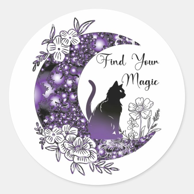 Day Graphic Mystical Celestial Black Cat Moon  Classic Round Sticker (Front)