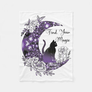 Day Graphic Mystical Celestial Black Cat Moon  Fleece Blanket