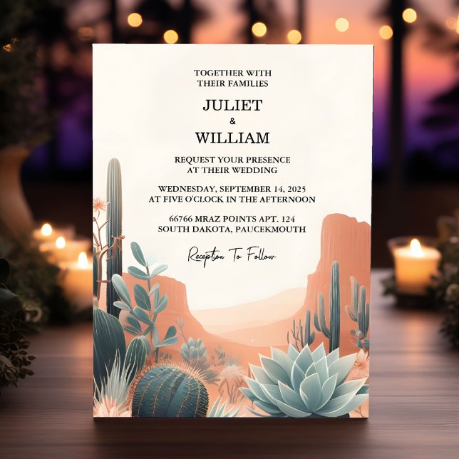Day Green Boho Leaf Desert Cacti Succulent Wedding Invitation (Creator Uploaded)
