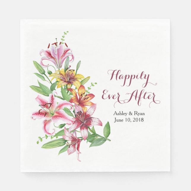 Day Lily Tiger Lily Personalised Wedding Napkin (Front)