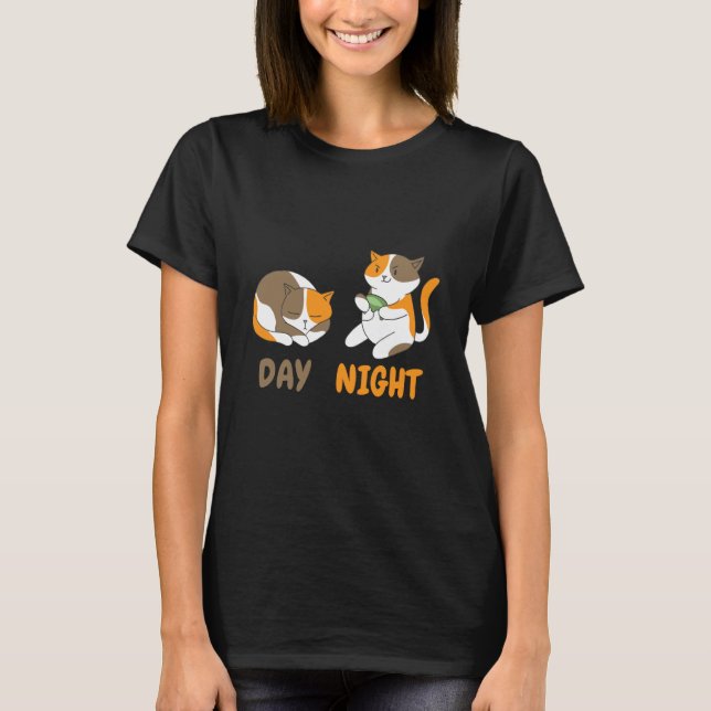 day night cats playing video games T-Shirt (Front)