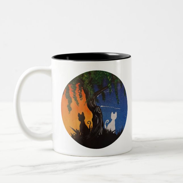 Day/Night Cats Two-Tone Coffee Mug (Left)