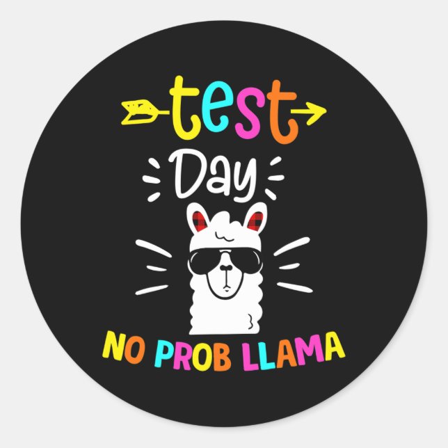 Day No Prob Llama Red Plaid Teacher Test Day  Classic Round Sticker (Front)