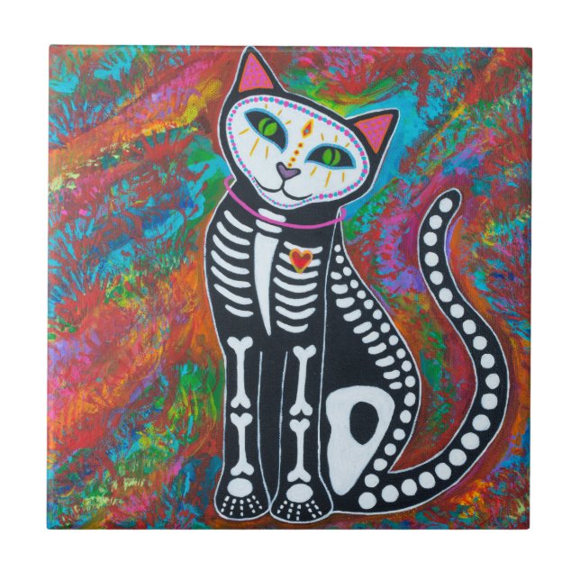Day of Dead Cat Ceramic Tile (Front)