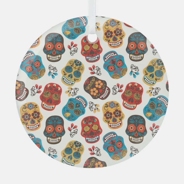 Day of Dead, seamless pattern. Glass Tree Decoration (Front)