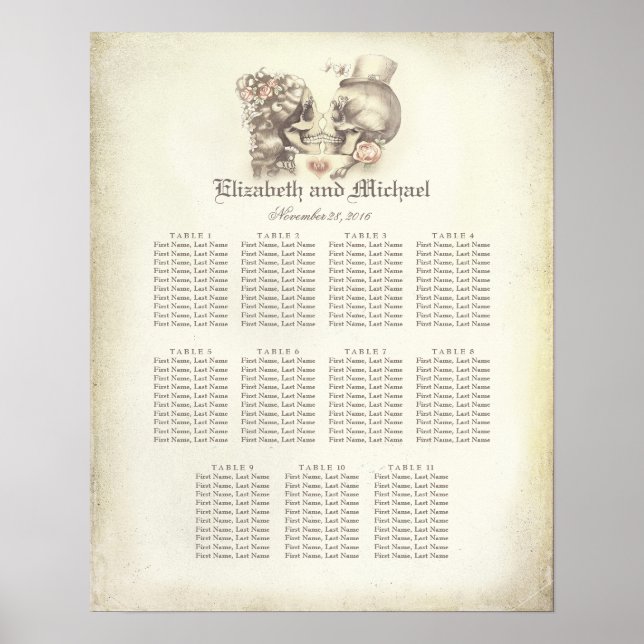 Day of Dead Skull Couple Wedding Seating Chart (Front)