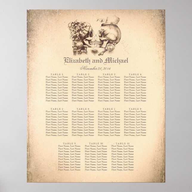 Day of Dead Skull Couple Wedding Seating Chart (Front)