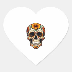 Day Of Dead Sugar Skull Floral Skeleton Head Bone Heart Sticker