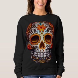 Day Of Dead Sugar Skull Floral Skeleton Head Bone Sweatshirt