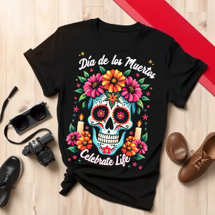 Day of Death Skill Face Bold Skull Art Design T-Shirt