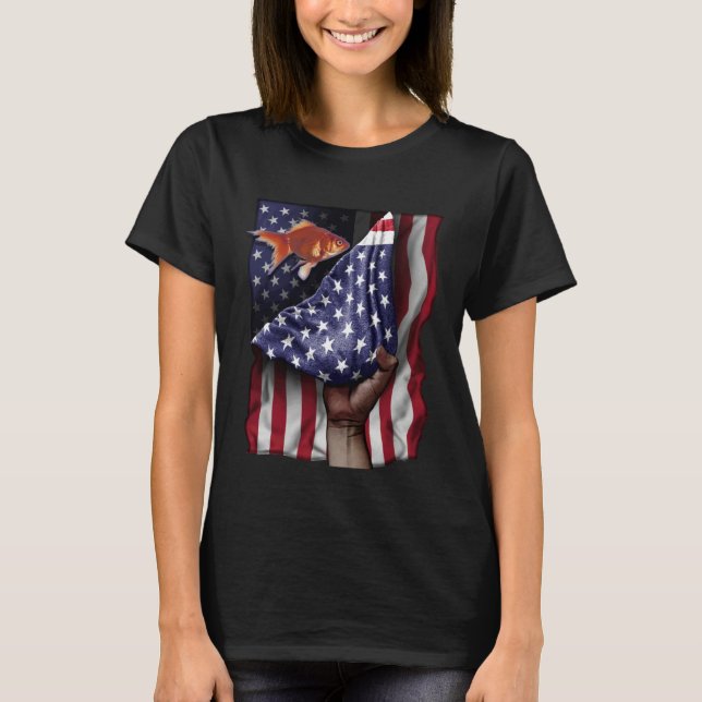 Day Of Independence US Flag Goldfish T-Shirt (Front)