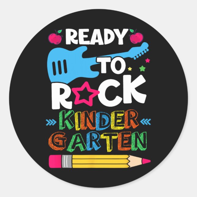 Day Of Kindergarten Ready To Rock Kindergarten  Classic Round Sticker (Front)
