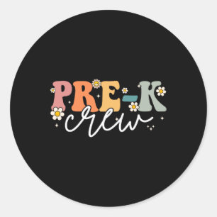 Day Of Pre K Crew Groovy Back To School Teacher Classic Round Sticker