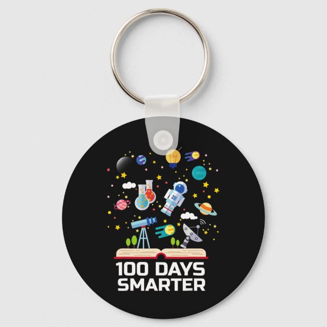 Day Of School 100 Days Smarter Books Space Lover G Key Ring (Front)