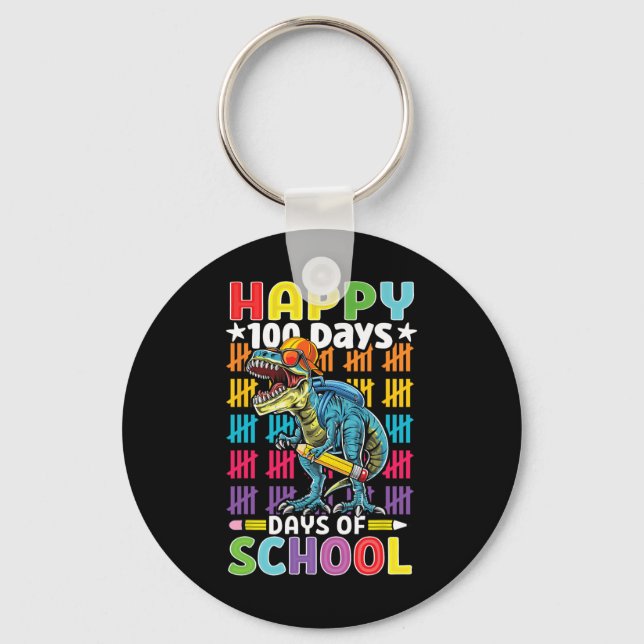 Day Of School Dino Kids Happy 100 Days Dinosaur T- Key Ring (Front)