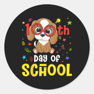 Day Of School Dog Cute 100 Days Student Teacher Classic Round Sticker