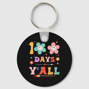 Day Of School Groovy 100 Days Y'all Teacher Girls Key Ring