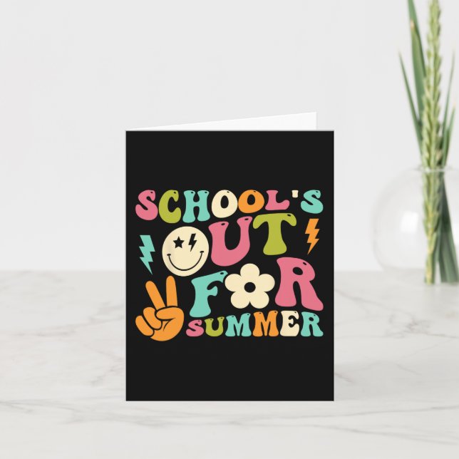 Day Of School Groovy Schools Out For Summer Teache Card (Front)
