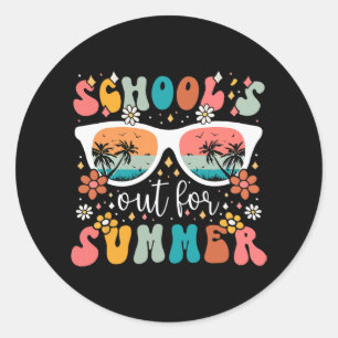 Day Of School Groovy Schools Out For Summer Teache Classic Round Sticker