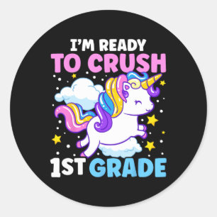 Day Of School I'm Ready To Crush 1st Grade Unicorn Classic Round Sticker