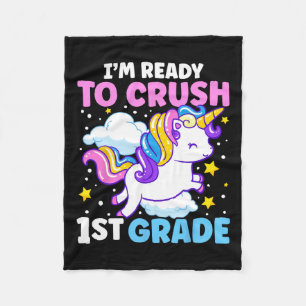 Day Of School I'm Ready To Crush 1st Grade Unicorn Fleece Blanket