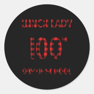 Day Of School Lunch Lady Typography Red Plaid  Classic Round Sticker