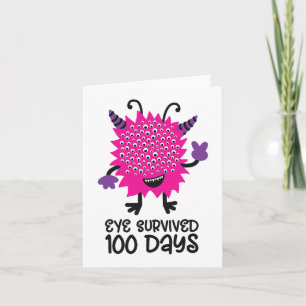Day Of School Monster Girls Kids Eye Survived 100 Card