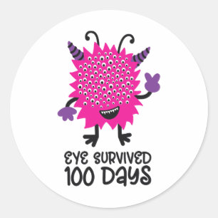 Day Of School Monster Girls Kids Eye Survived 100  Classic Round Sticker