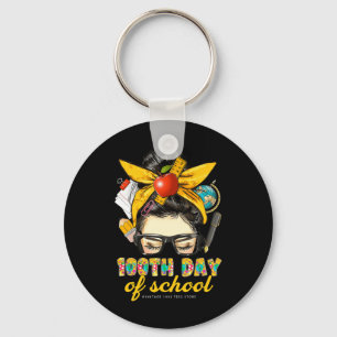 Day Of School Shirts 100 Days Smarter Girls Messy  Key Ring