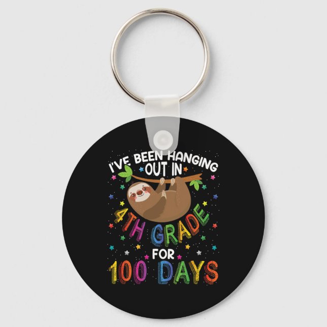 Day Of School Sloth Design - 4th Grade 100 Days Sc Key Ring (Front)