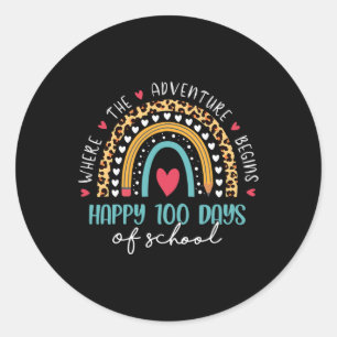 Day Of School Teacher 100 Days Rainbow Leopard Boh Classic Round Sticker
