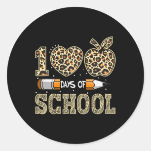 Day Of School Teacher 100 Days Smarter Leopard  Classic Round Sticker