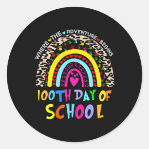 Day Of School Teacher 100 Days Smarter Rainbow 1 Classic Round Sticker