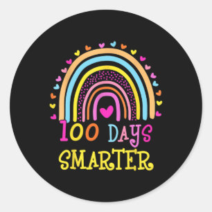 Day Of School Teacher 100 Days Smarter Rainbow  Classic Round Sticker