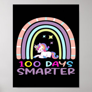 Day Of School Teacher 100 Days Smarter Rainbow Uni Poster
