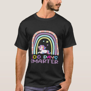 Day Of School Teacher 100 Days Smarter Rainbow Uni T-Shirt