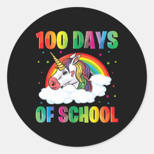 Day Of School Teacher Unicorn Kids 100 Days Rainbo Classic Round Sticker