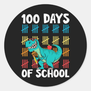 Day Of School Teachers Kids Boys Dino Happy 100 Da Classic Round Sticker